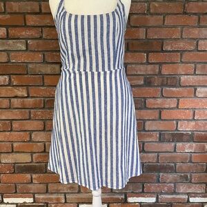 Blue and White Striped Summer, Above Knee Dress, Sz M+